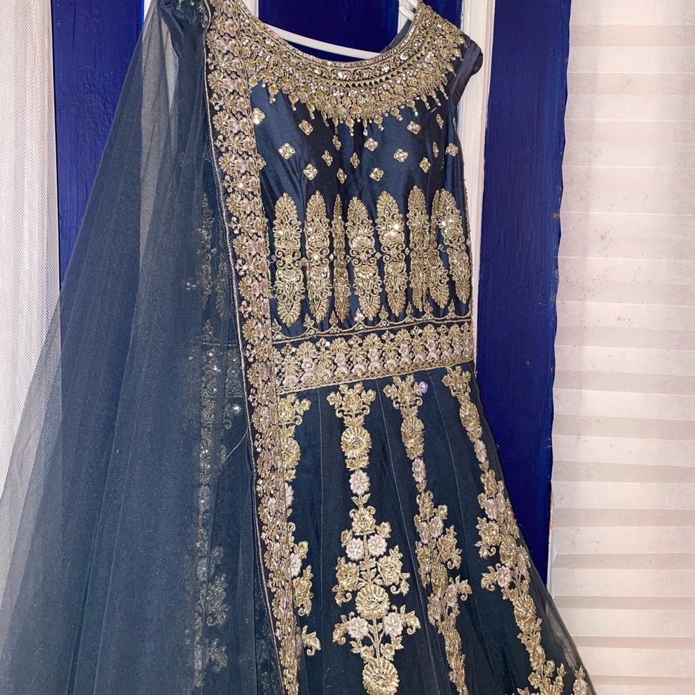 Elegant Embroidered in Blue and Gold south Asian wear wedding wear Indian bridal